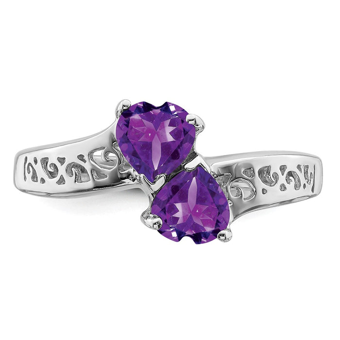 Buy Stylish Rhodium-Plated Sterling Silver Amethyst Heart Ring - 14K Luxury-4
