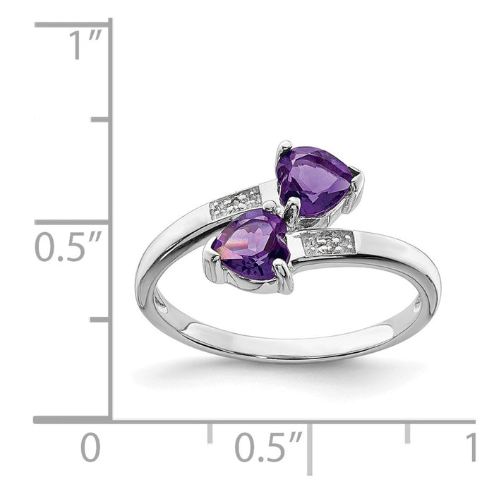 Exclusive Rhodium-Plated Sterling Silver Heart Ring with Amethyst & Diamonds-3