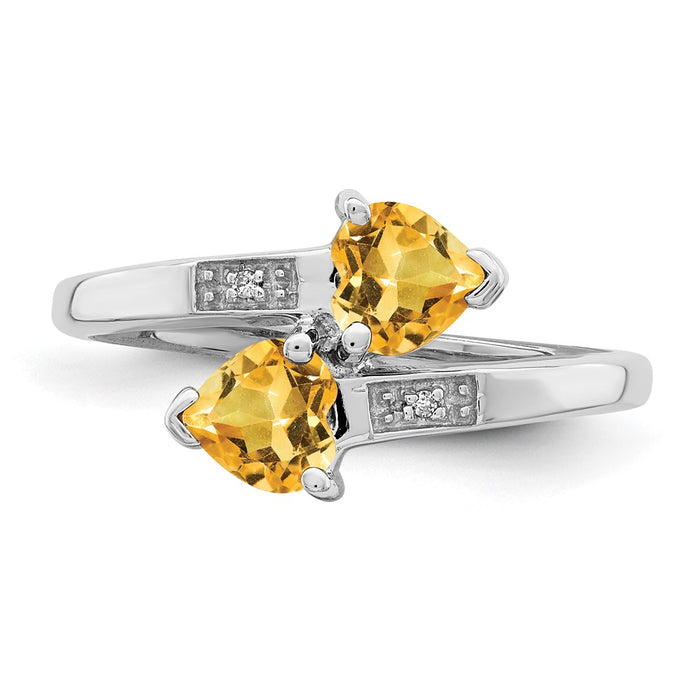 Shop Stylish Rhodium-Plated Sterling Silver Heart Ring with Citrine & Diamonds-4