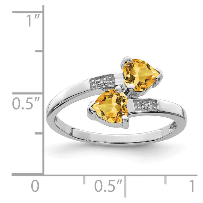 Shop Stylish Rhodium-Plated Sterling Silver Heart Ring with Citrine & Diamonds-3