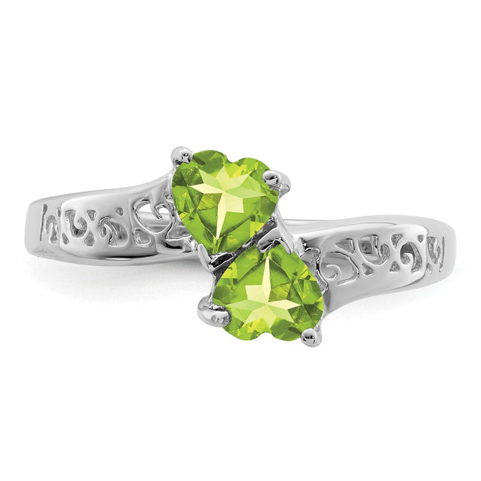 High-Quality Rhodium-Plated Sterling Silver Heart Ring with Peridot - Stylish Value!-5