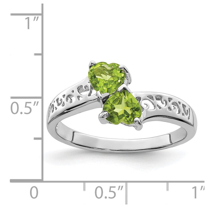 High-Quality Rhodium-Plated Sterling Silver Heart Ring with Peridot - Stylish Value!-3