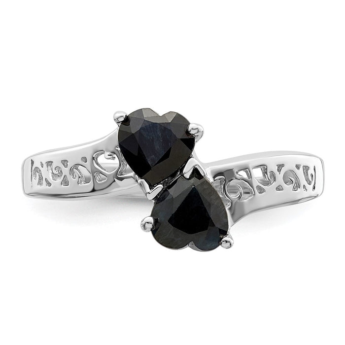 Exclusive Rhodium-Plated Sterling Silver Dark Sapphire Heart Ring - Stylish Value-4