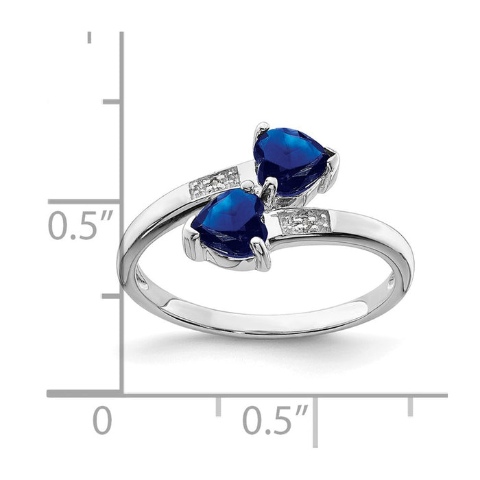 High-Quality Rhodium-Plated Sterling Silver Heart Ring with Sapphire & Diamonds-4