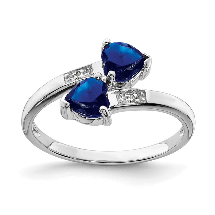 High-Quality Rhodium-Plated Sterling Silver Heart Ring with Sapphire & Diamonds-1