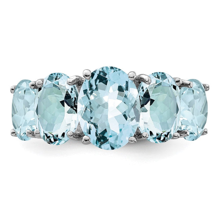 Shop Stylish Rhodium-Plated Sterling Silver Aqua Gemstone Ring - Affordable Elegance-4