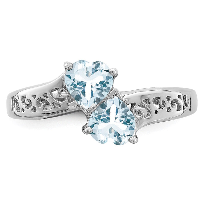 Shop Exclusive Rhodium-Plated Sterling Silver Aqua Heart Ring - Stylish Value-5