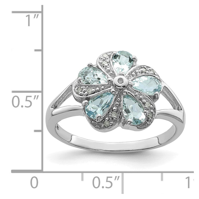 Buy Exclusive Rhodium-Plated Sterling Silver Aquamarine & Diamond Ring - Stylish Value!-4