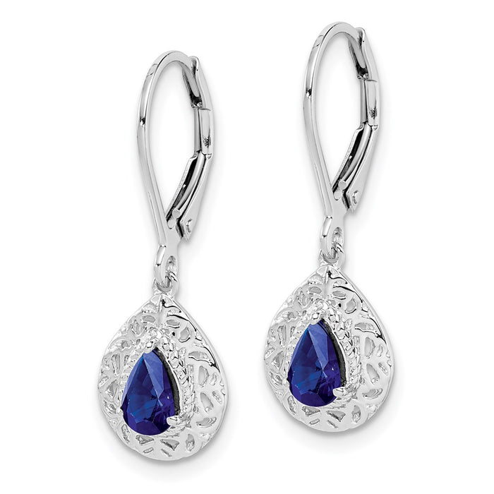 High-Quality Rhodium-Plated Sterling Silver Sapphire Teardrop Earrings - Stylish!-2
