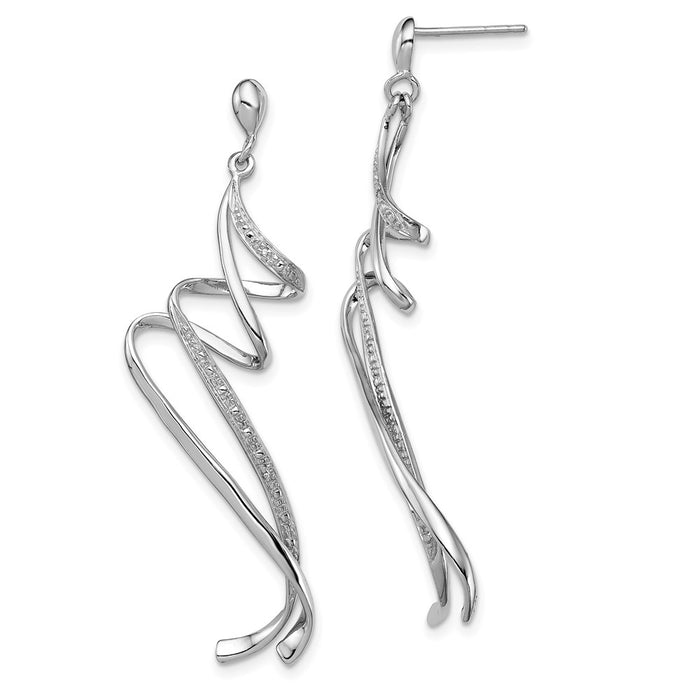 Exclusive Rhodium-Plated Sterling Silver Diamond Swirl Dangle Earrings - Stylish Value-1