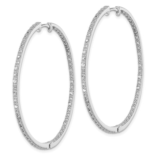 Exclusive Rhodium-Plated Sterling Silver Diamond Hoop Earrings - Stylish Value