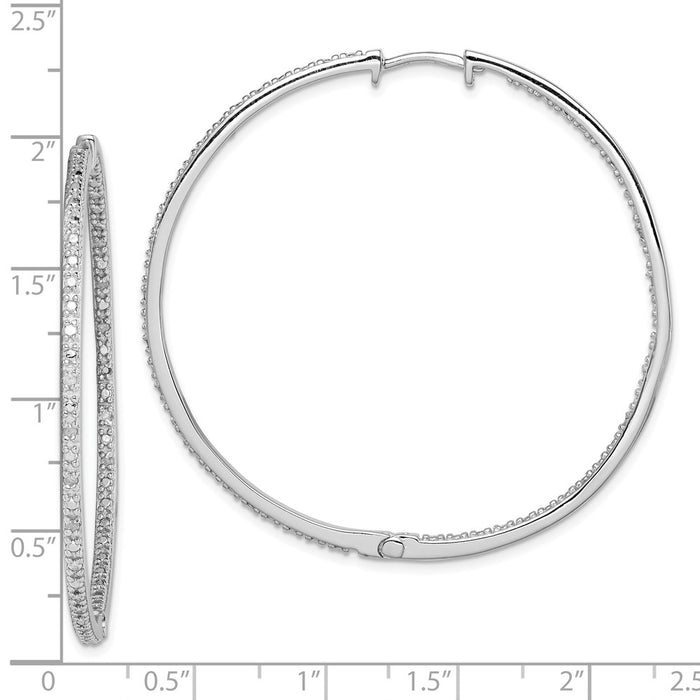 Exclusive Rhodium-Plated Sterling Silver Diamond Hoop Earrings - Stylish Value-4