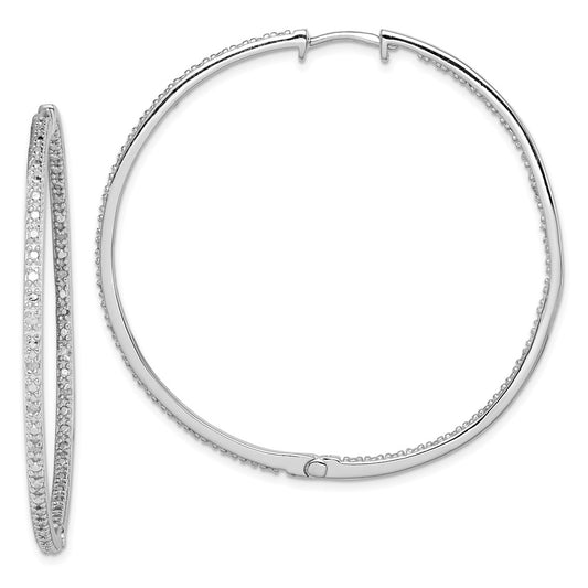 Exclusive Rhodium-Plated Sterling Silver Diamond Hoop Earrings - Stylish Value