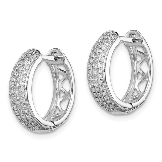 Buy Stylish Rhodium-Plated Sterling Silver Diamond Hinged Hoop Earrings