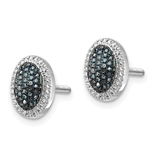 Exclusive Rhodium-Plated Sterling Silver Oval Earrings with Blue Diamonds - Affordable Luxury