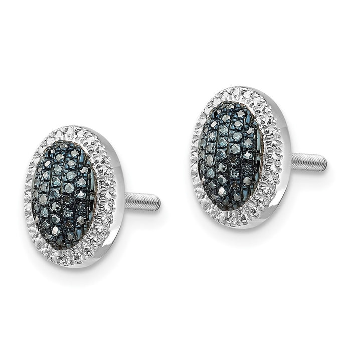 Exclusive Rhodium-Plated Sterling Silver Oval Earrings with Blue Diamonds - Affordable Luxury-2
