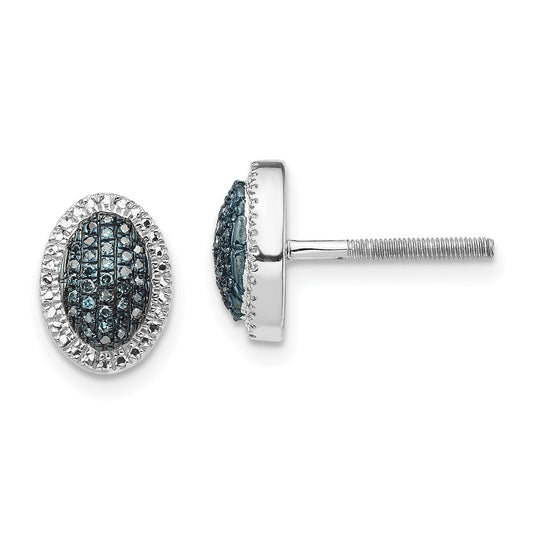 Exclusive Rhodium-Plated Sterling Silver Oval Earrings with Blue Diamonds - Affordable Luxury