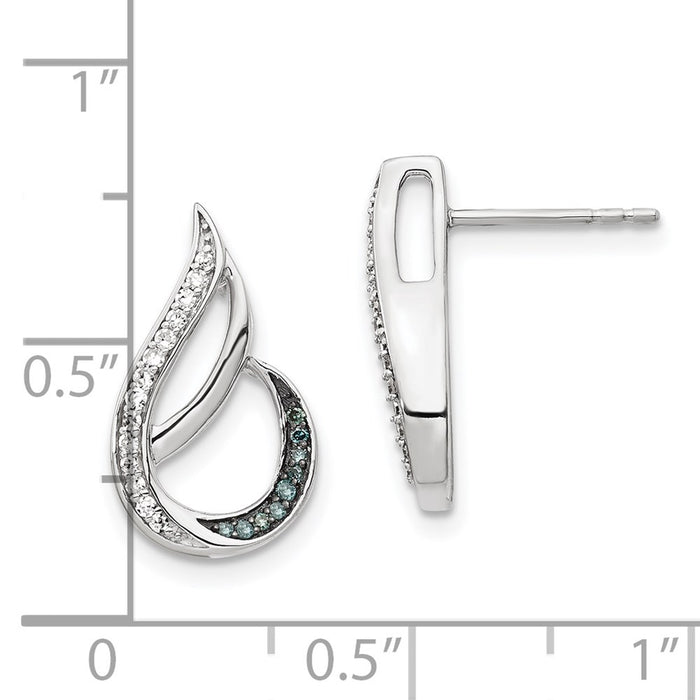 Shop Stylish Blue & White Diamond Post Earrings - Rhodium-Plated Sterling Silver-5