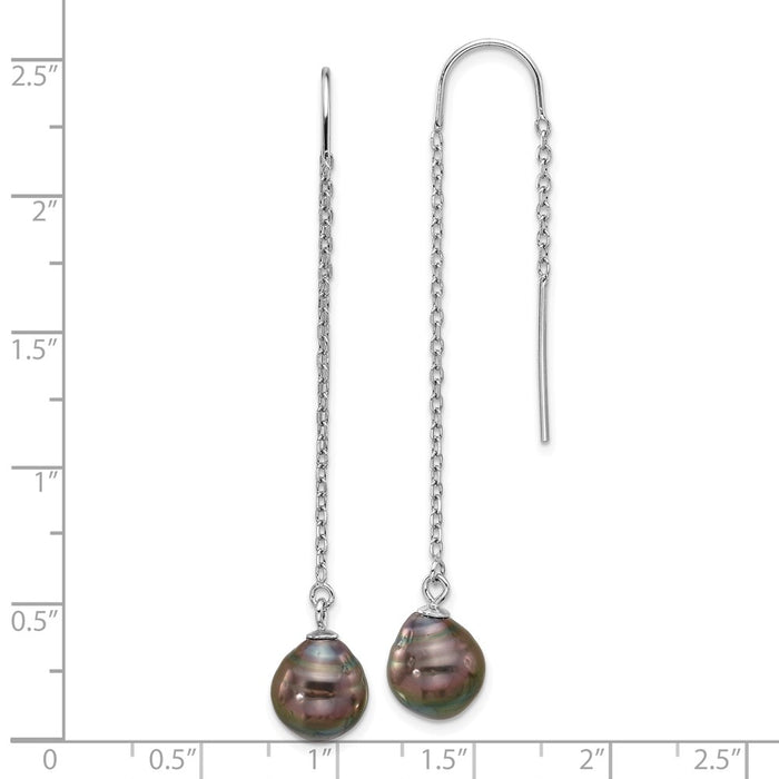 Buy Stylish Rhodium-Plated Silver Threader Earrings with 9-10mm Tahitian Pearls-4