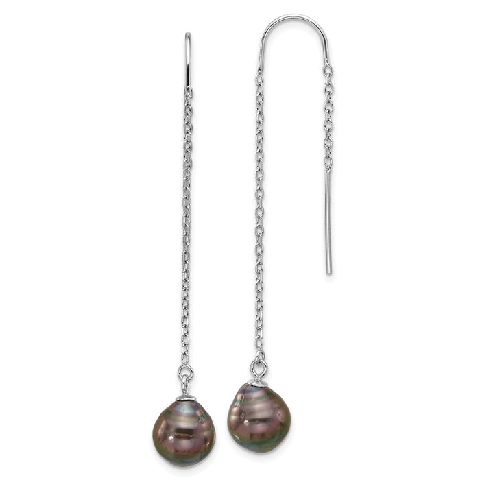 Buy Stylish Rhodium-Plated Silver Threader Earrings with 9-10mm Tahitian Pearls-1