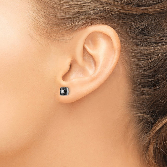 Shop Exclusive Rhodium-Plated Sterling Silver Square Stud Earrings with Diamonds - Stylish Luxury!-3