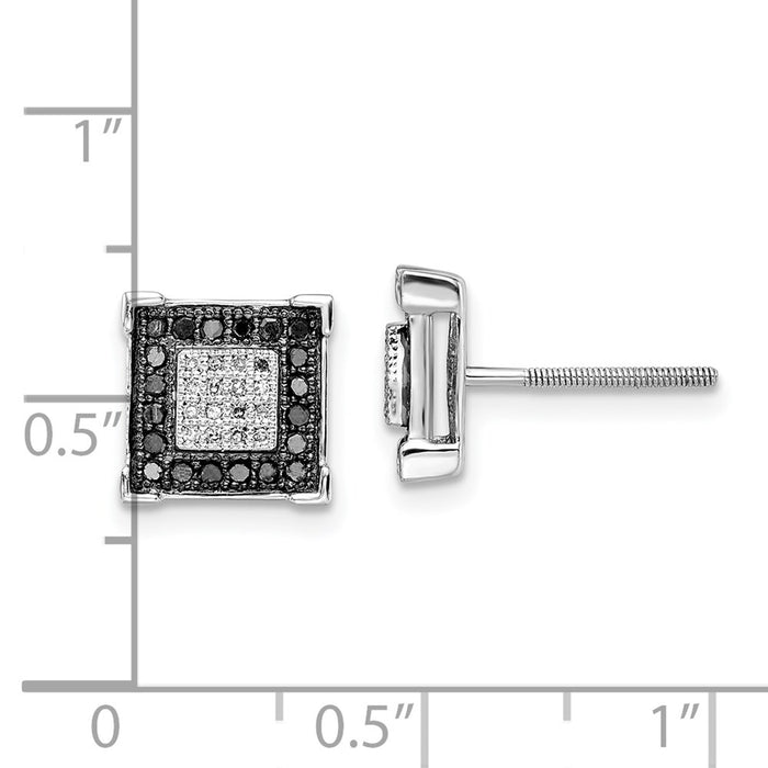 Shop Exclusive Rhodium-Plated Sterling Silver Square Earrings | Stylish Black & White Diamonds-4