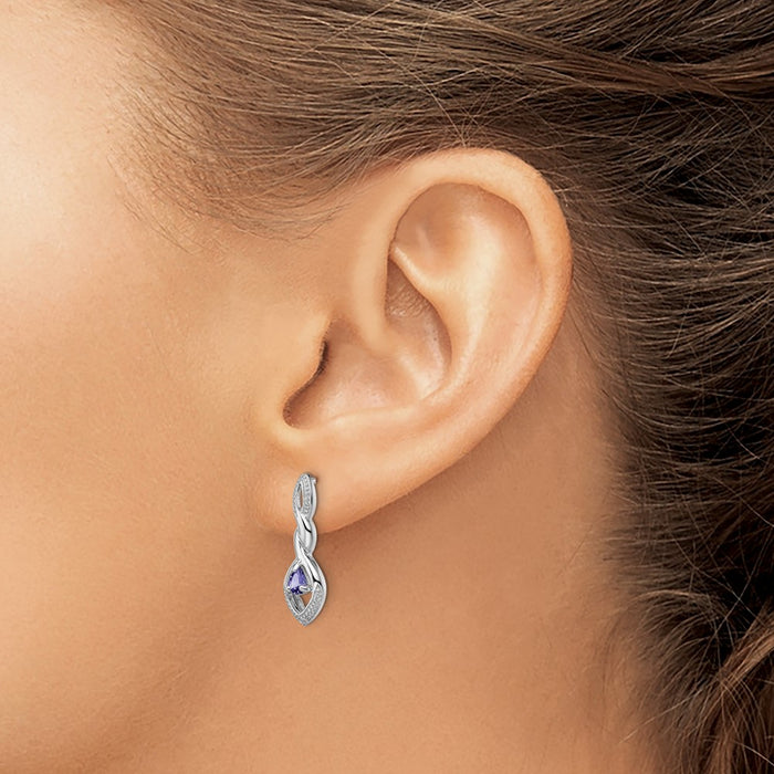 Exclusive Rhodium-Plated Sterling Silver Earrings with Diamonds & Tanzanite - Affordable Luxury-3