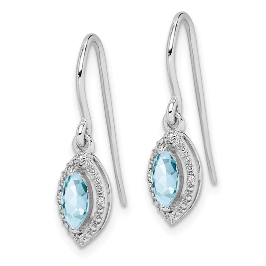 Buy Designer Rhodium-Plated Sterling Silver Earrings with Diamonds & Aquamarine