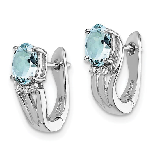 Shop Rhodium-Plated Sterling Silver Earrings with Diamond & Aquamarine Accents