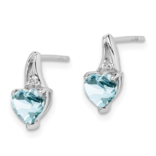 Exclusive Rhodium-Plated Sterling Silver Aquamarine Heart Earrings - Stylish Value!