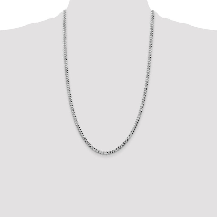 Buy Stylish Rhodium-Plated Sterling Silver 4mm Beveled Curb Chain - Luxury Value!-4