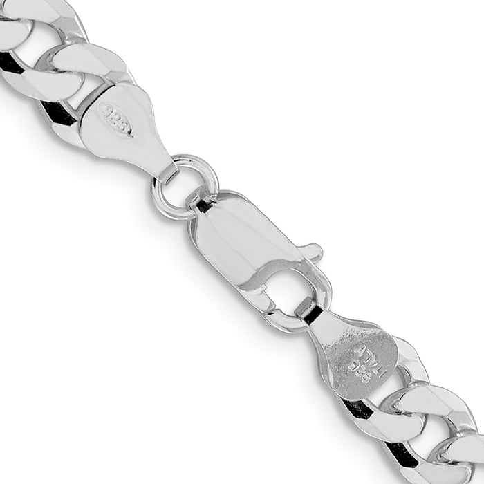 High-Quality Rhodium-Plated 7mm Beveled Curb Chain in Sterling Silver - Stylish Value-3