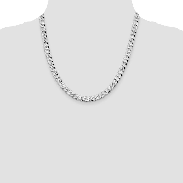 High-Quality Rhodium-Plated 7mm Beveled Curb Chain in Sterling Silver - Stylish Value-4