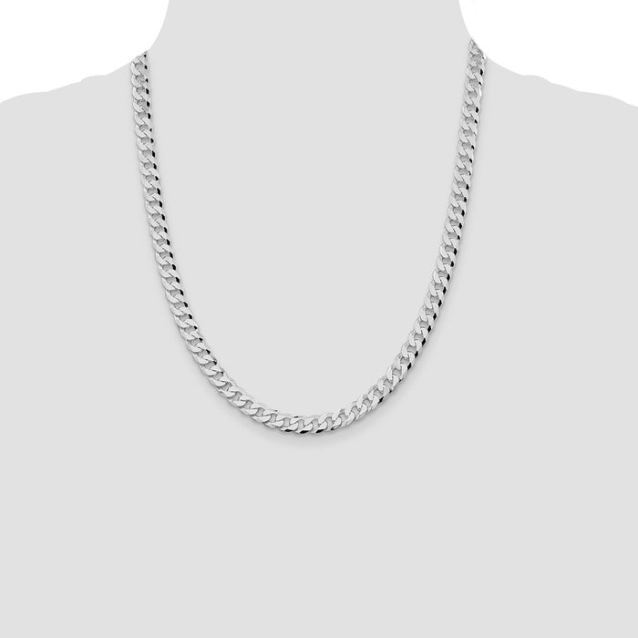 Exclusive Rhodium-Plated 7mm Beveled Curb Chain in Sterling Silver - Stylish Value!-4