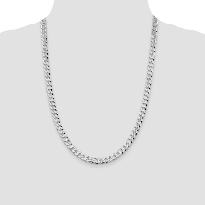 Buy Stylish Rhodium-Plated Sterling Silver 7mm Beveled Curb Chain - Value!-4