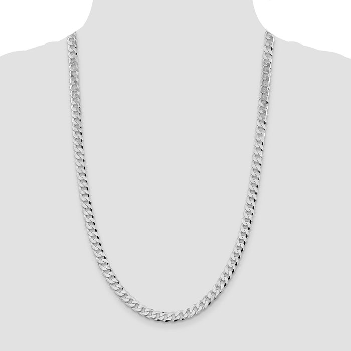 Buy Stylish Rhodium-Plated Sterling Silver 7mm Beveled Curb Chain - Affordable Luxury!-4