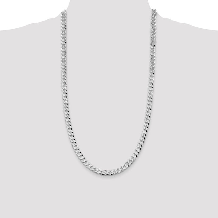 High-Quality Rhodium-Plated Sterling Silver 7mm Beveled Curb Chain - Stylish Value!-4