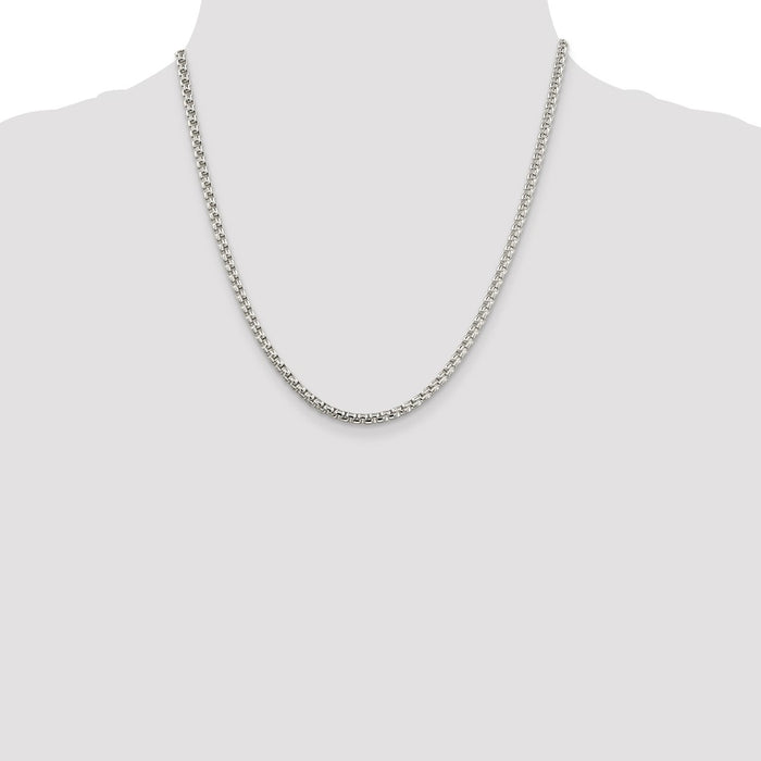 High-Quality 3.6mm Round Box Chain in Sterling Silver - Stylish & Affordable!-4