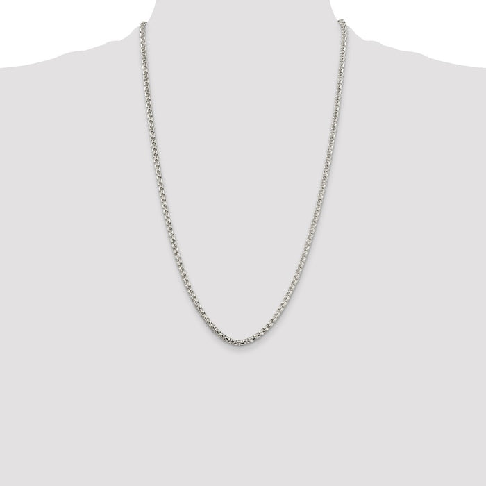 High-Quality 3.6mm Round Box Chain in Sterling Silver - Stylish & Affordable!-4