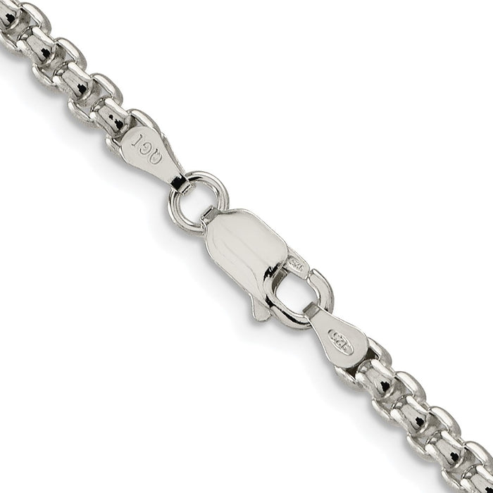 Buy High-Quality Rhodium-Plated Sterling Silver 3.6mm Round Box Chain - Stylish Value-3