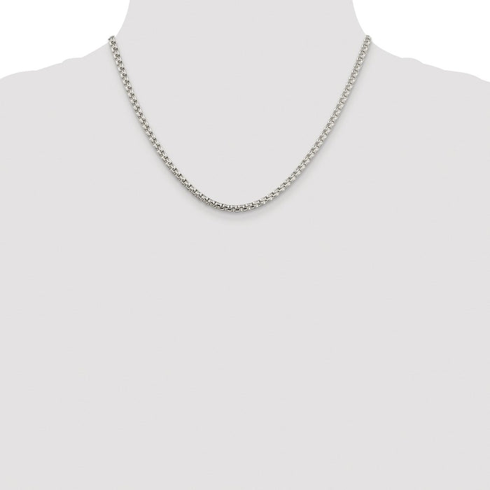 Buy High-Quality Rhodium-Plated Sterling Silver 3.6mm Round Box Chain - Stylish Value-4