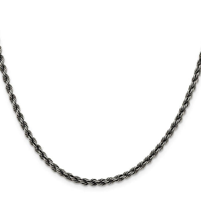 Buy Stylish Ruthenium-Plated 3.4mm Sterling Silver Rope Chain - Affordable Value!-2