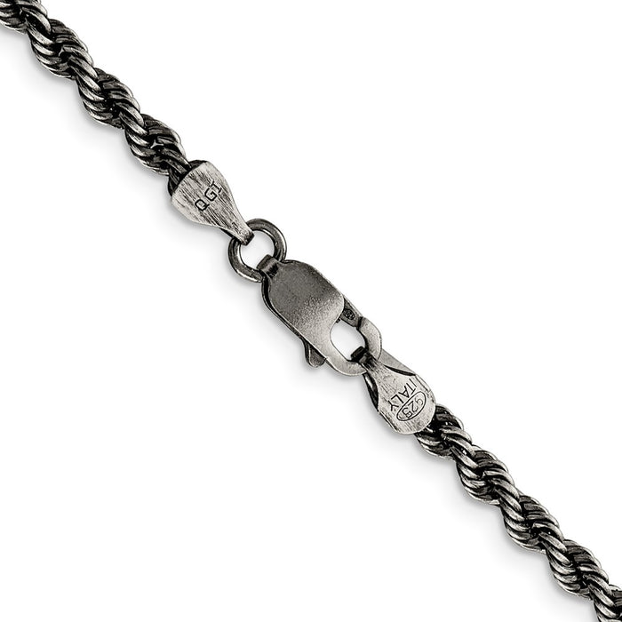Exclusive Ruthenium-Plated 3.4mm Sterling Silver Rope Chain - Luxury Value!-3