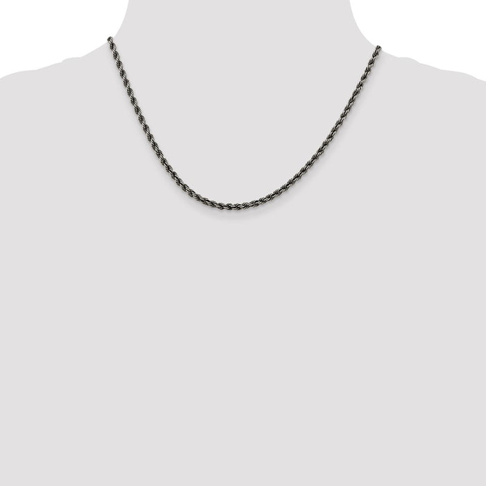 Exclusive Ruthenium-Plated 3.4mm Sterling Silver Rope Chain - Luxury Value!-4
