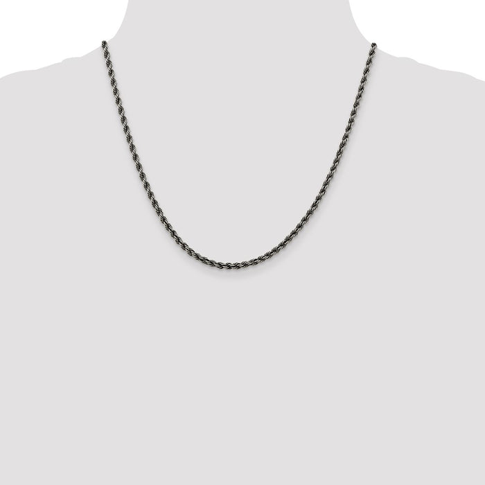 High-Quality Ruthenium-Plated 3.4mm Sterling Silver Rope Chain - Stylish Value!-4