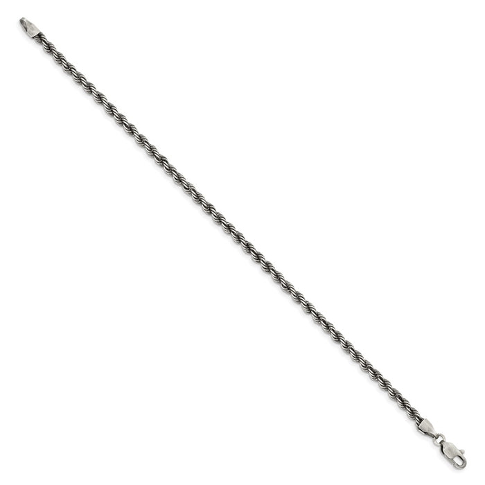 Buy Stylish 3.4mm Ruthenium-Plated Sterling Silver Rope Chain at Value Price-2