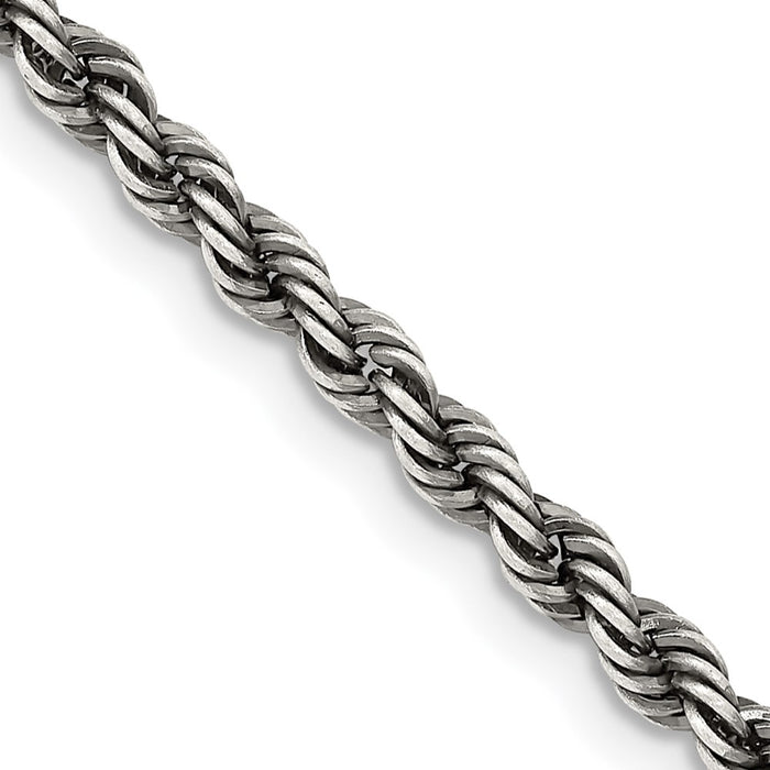 High-Quality 3.4mm Sterling Silver Rope Chain | Stylish Ruthenium-Plated Jewelry-1