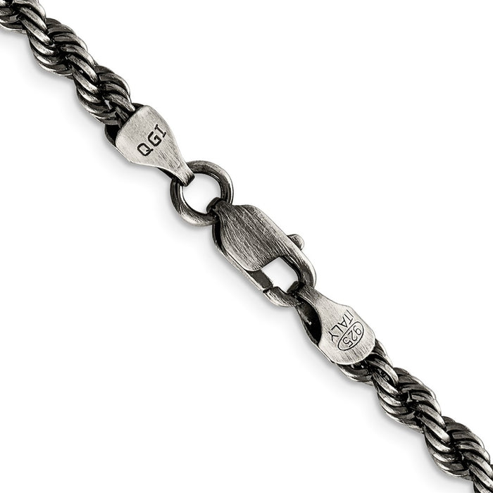 Buy Stylish 4.5mm Sterling Silver Rope Chain - High-Quality Ruthenium-Plated-3