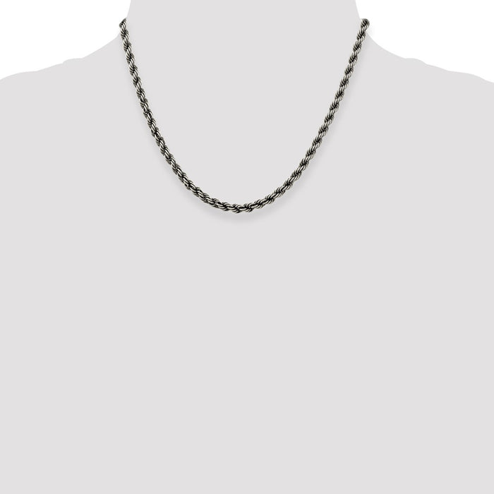 Buy Stylish 4.5mm Sterling Silver Rope Chain - High-Quality Ruthenium-Plated-4