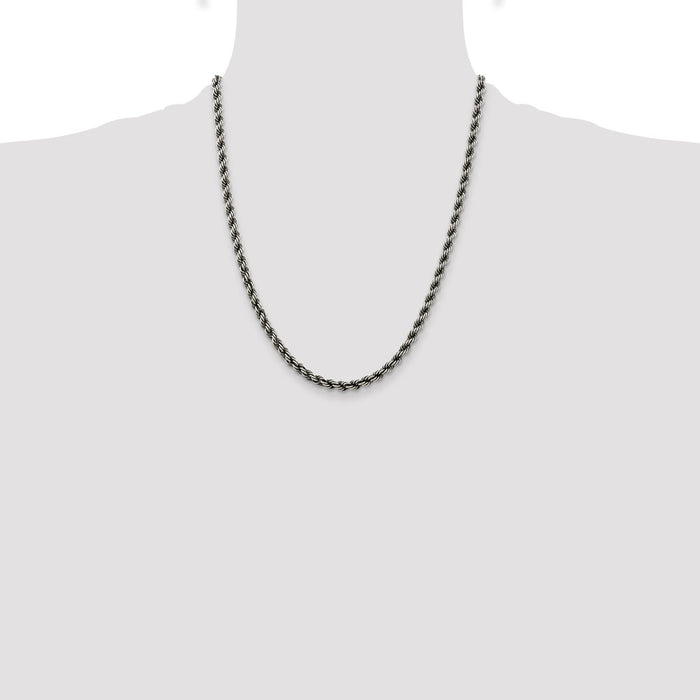 Buy Stylish 4.5mm Ruthenium-Plated Sterling Silver Rope Chain - Affordable Luxury-4